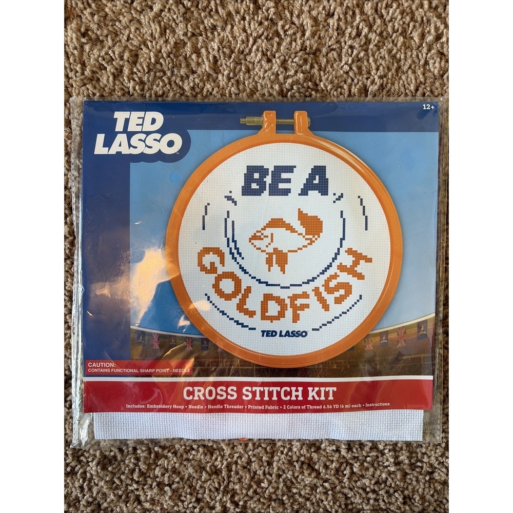 Ted Lasso BE A GOLDFISH Cross Stitch Kit Embroidery Hoop Thread Fabric Craft NEW